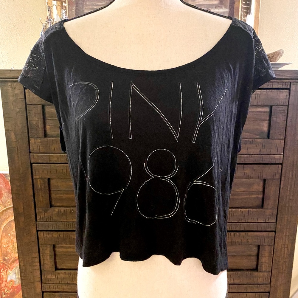 Victoria Secret PINK black lace sleeve top